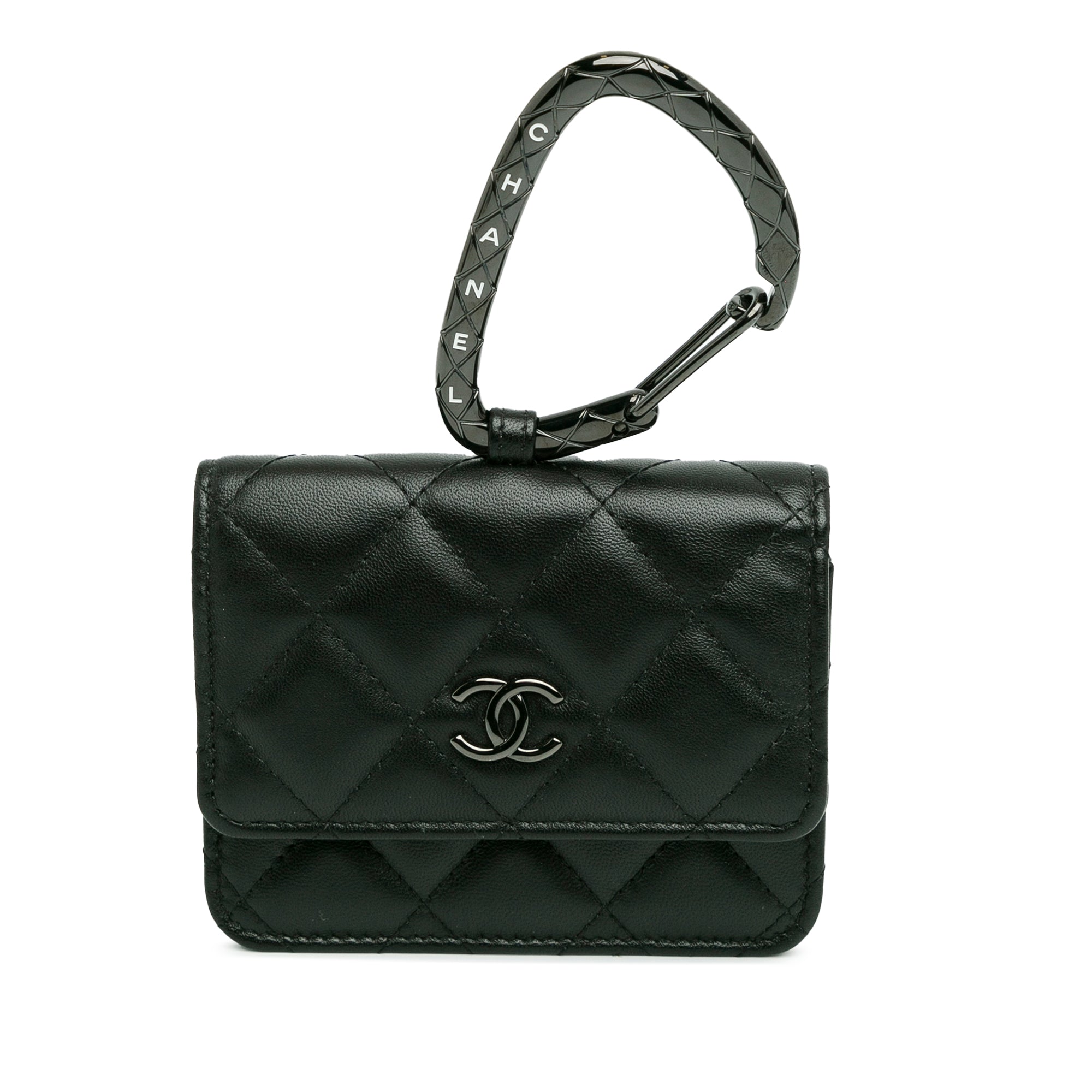 Chanel | Pre-Owned Quilted Lambskin So Black CC Hook Card Holder | Black