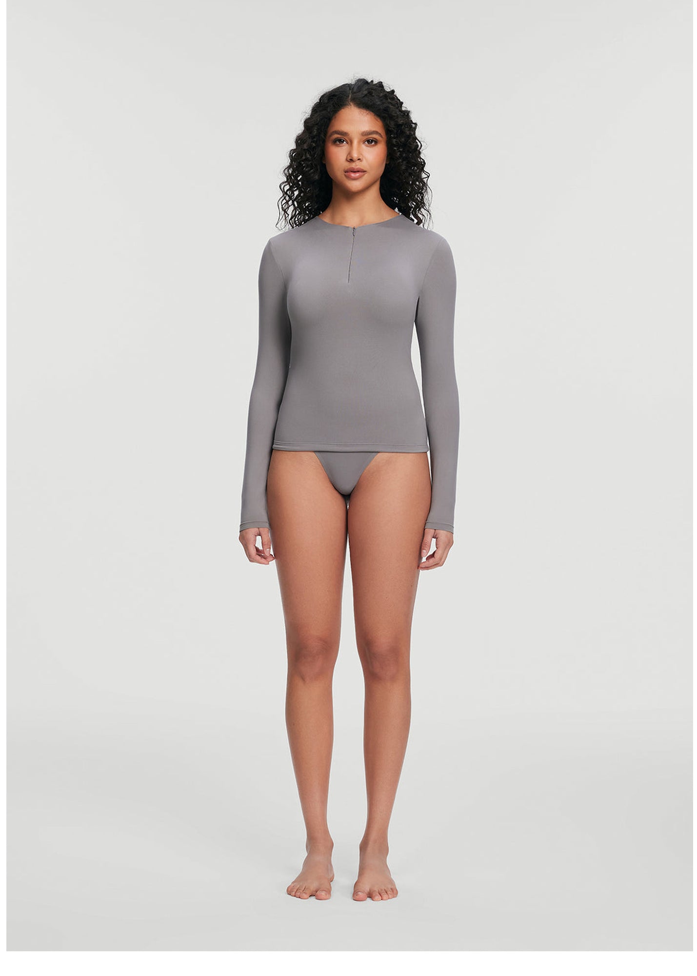 Quarter Zip Long Sleeve Top | Cool Gray