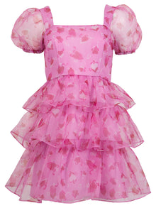 Women | HVN | Mimi Tiered Heart Print Mini Dress | Pink