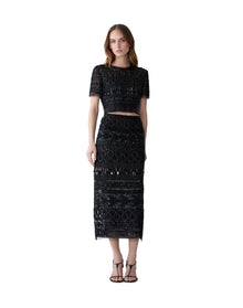 Embroidered Midi Skirt | Black