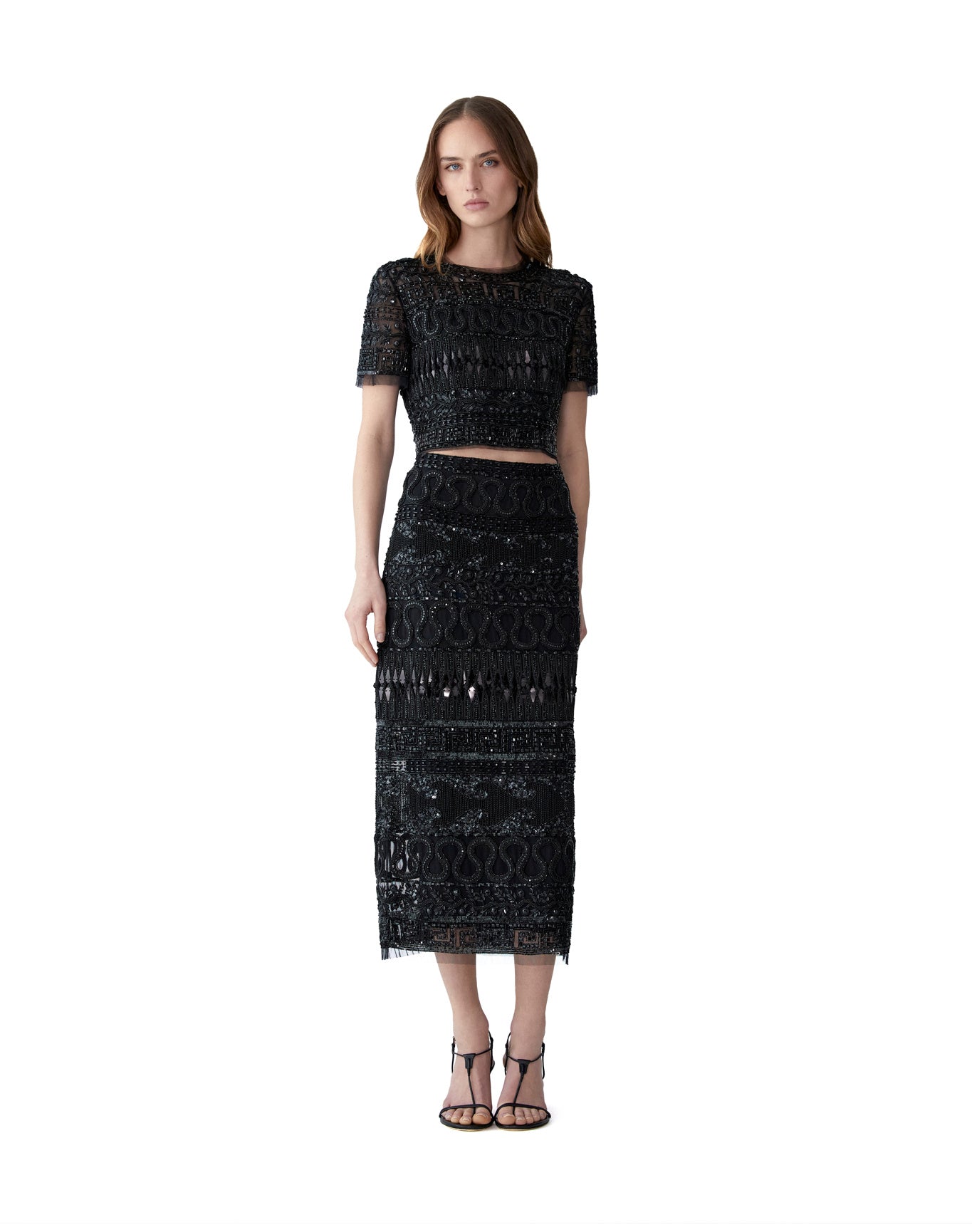 Embroidered Midi Skirt | Black