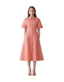 Short Sleeve Button Front Midi Dress | Sunset