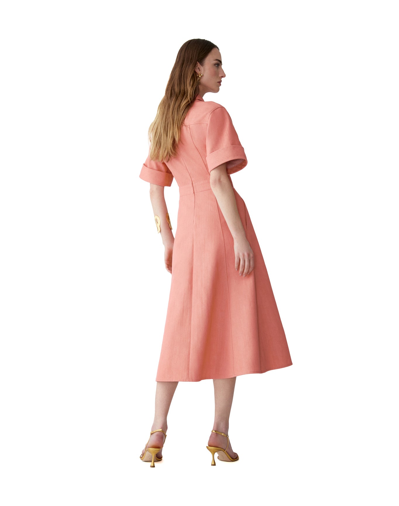 Short Sleeve Button Front Midi Dress | Sunset