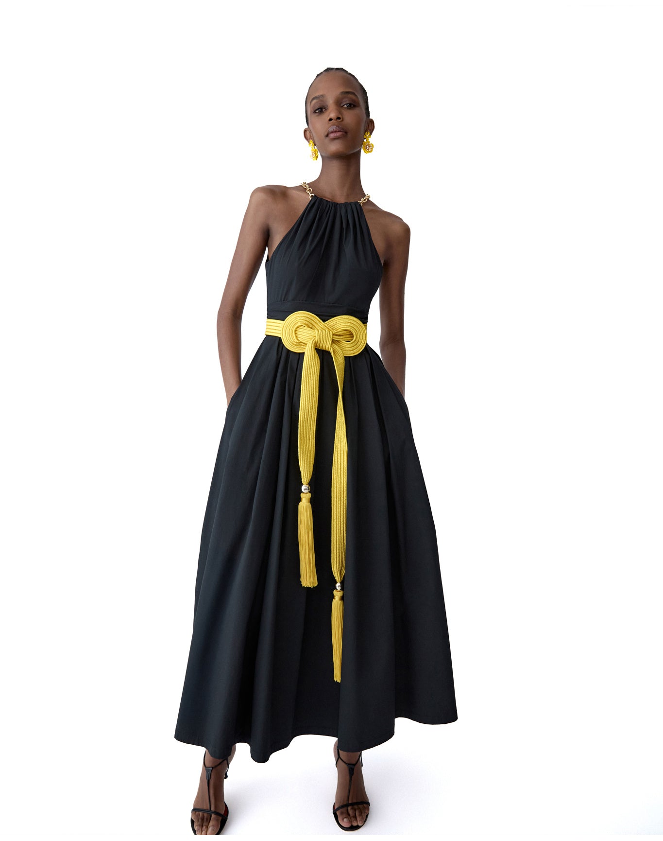 Halter Neck A-Line Midi Dress | Black