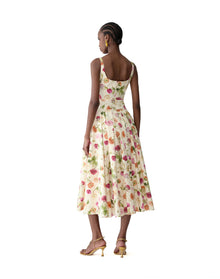 Sleeveless Scoop Neck Drop Waist Midi Dress | Almond Multi