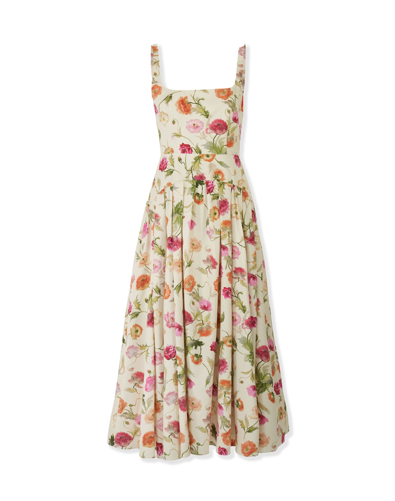 Sleeveless Scoop Neck Drop Waist Midi Dress | Almond Multi