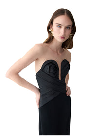 Strapless Draped Bodice Column Gown | Black