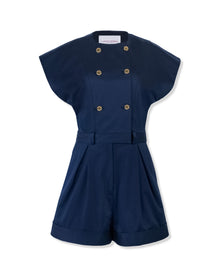 Double Breasted Romper With Self Belt | Midnight