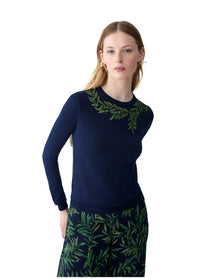 Embroidered Long Sleeve Crewneck Sweater | Midnight Multi