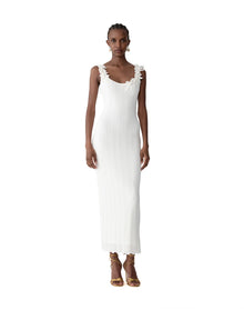 Thin Strap Sleeveless Tea Length Dress | White