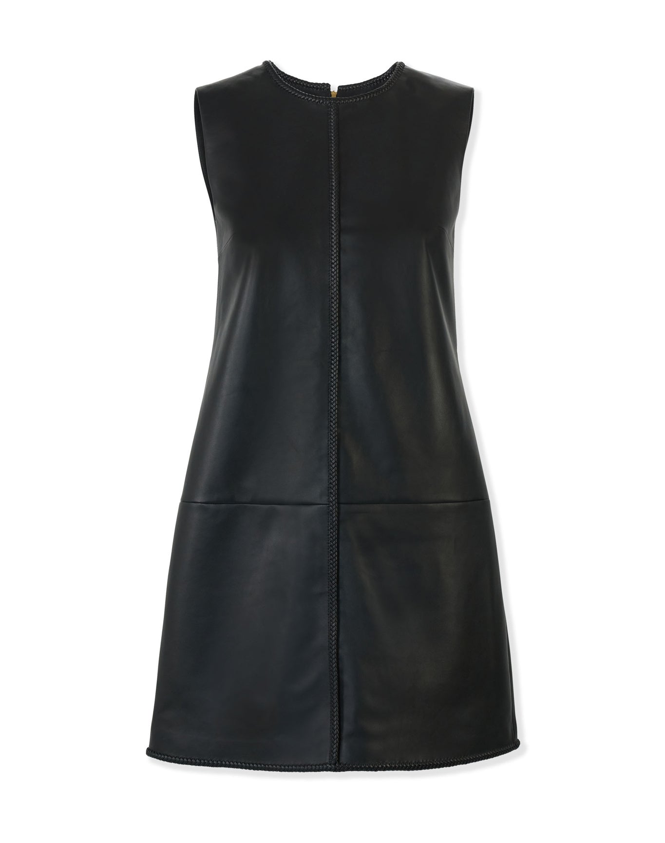 Sleeveless Crewneck Leather Mini Dress | Black