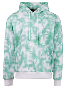 Real Buy | Nails Print Tie Dye Hooded Sweatshirt Green And White