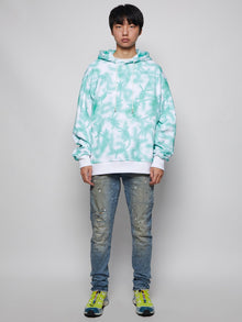 Real Buy | Nails Print Tie Dye Hooded Sweatshirt Green And White