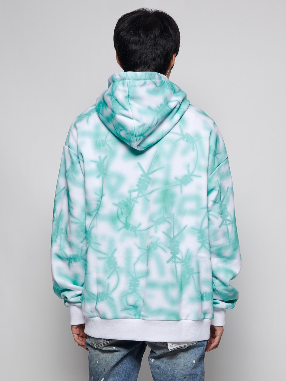 Real Buy | Nails Print Tie Dye Hooded Sweatshirt Green And White
