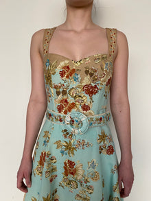 Long Dress With Buckle Belt | Turquoise Mix