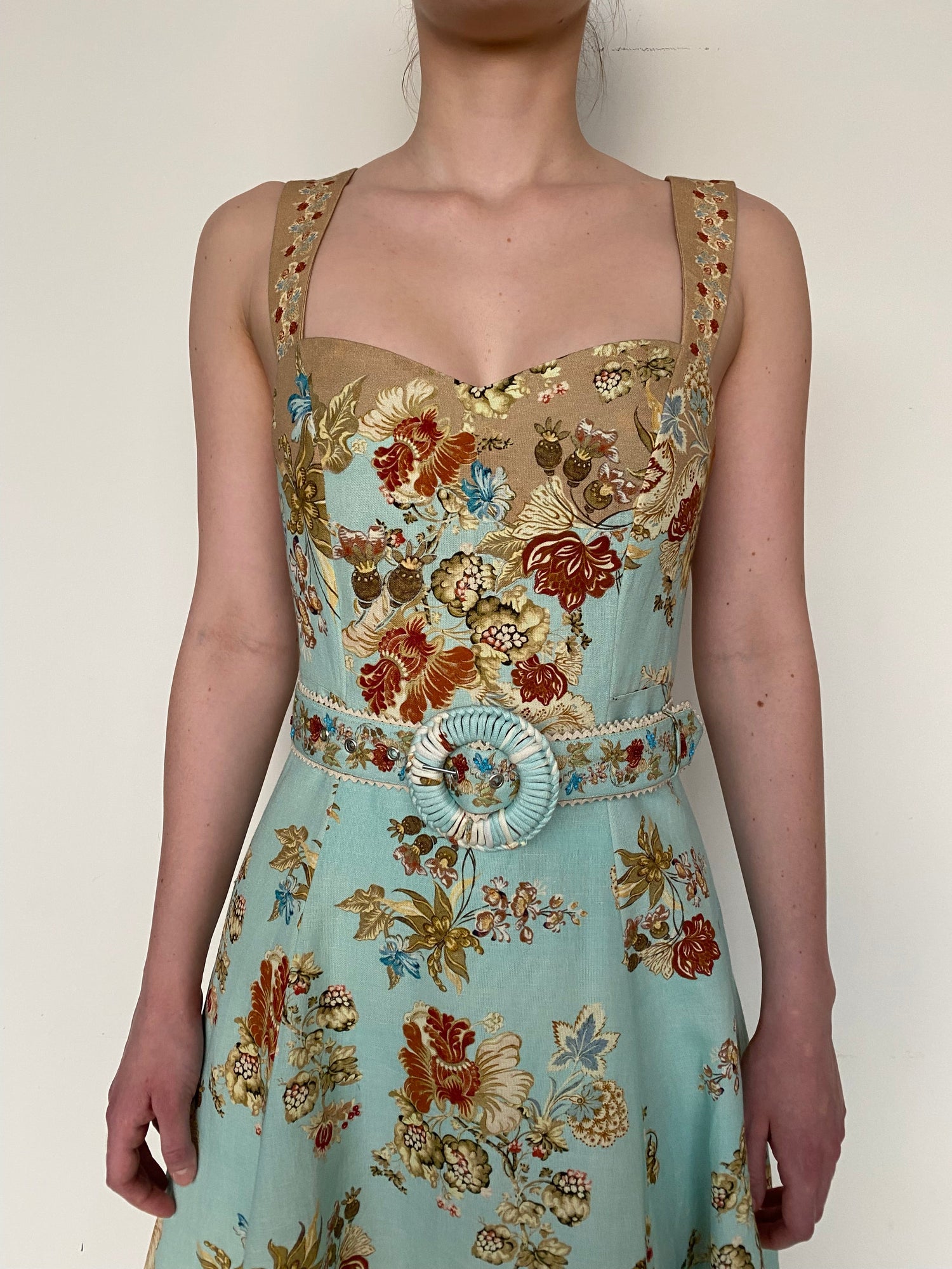 Long Dress With Buckle Belt | Turquoise Mix