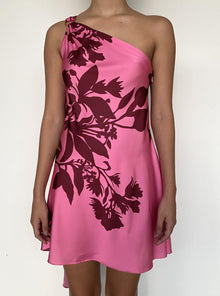 One Shoulder Short Dress | Black/Magenta