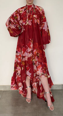 High Low Long Dress With Tie-Up Belt And Slip | Burgundy Mix