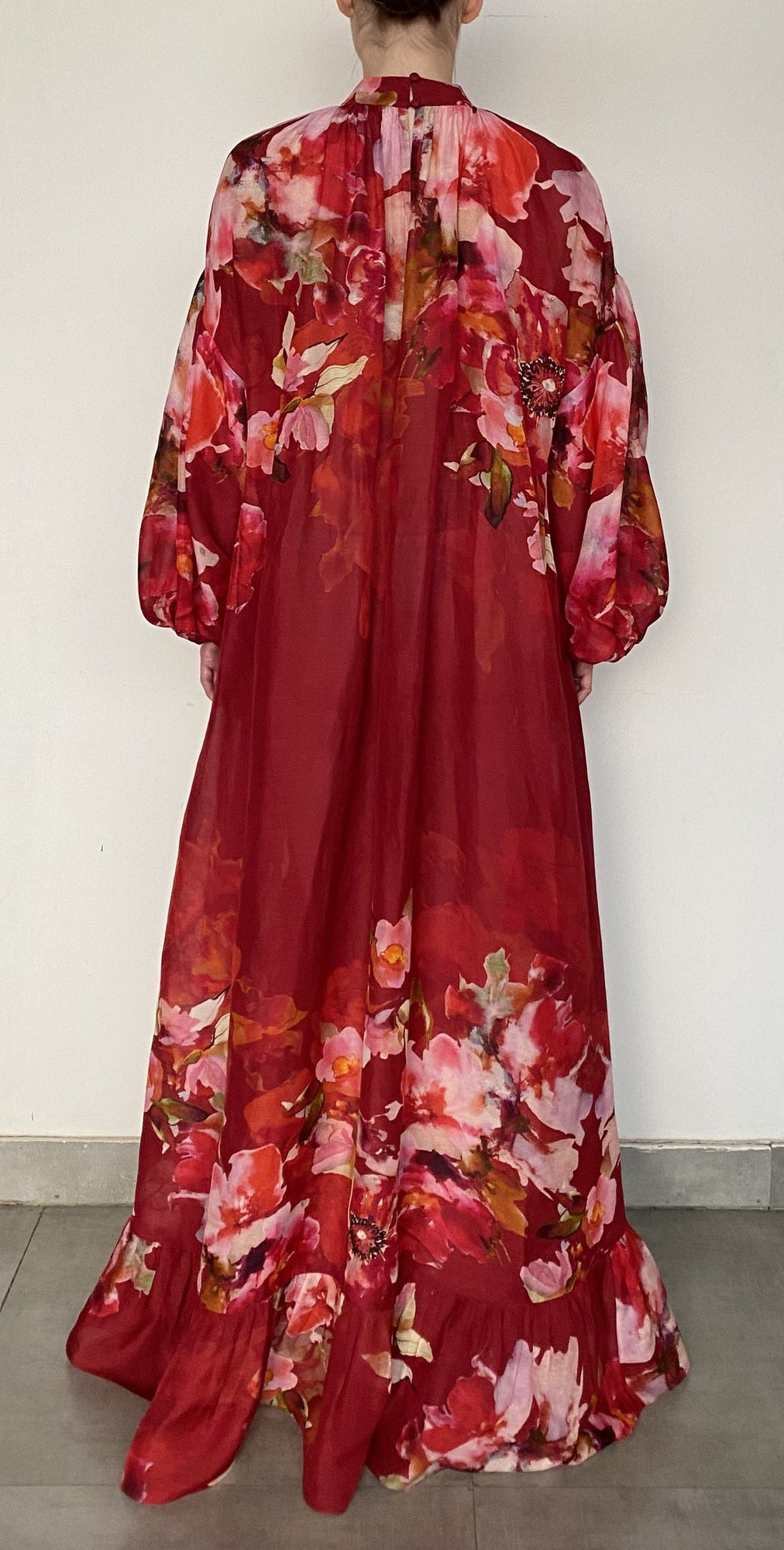 High Low Long Dress With Tie-Up Belt And Slip | Burgundy Mix