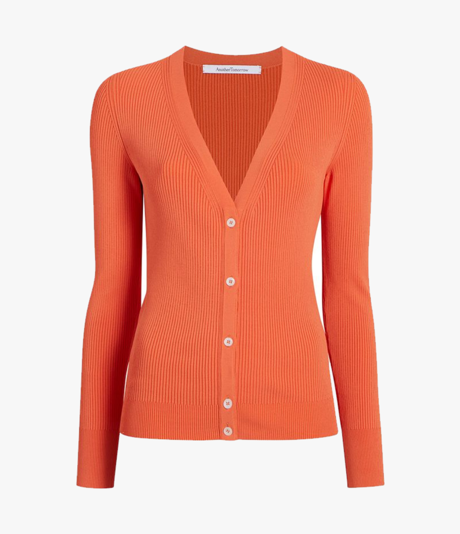 Another Tomorrow Ribbed Cardigan in Tangerine – Viscose Women's Knitwear