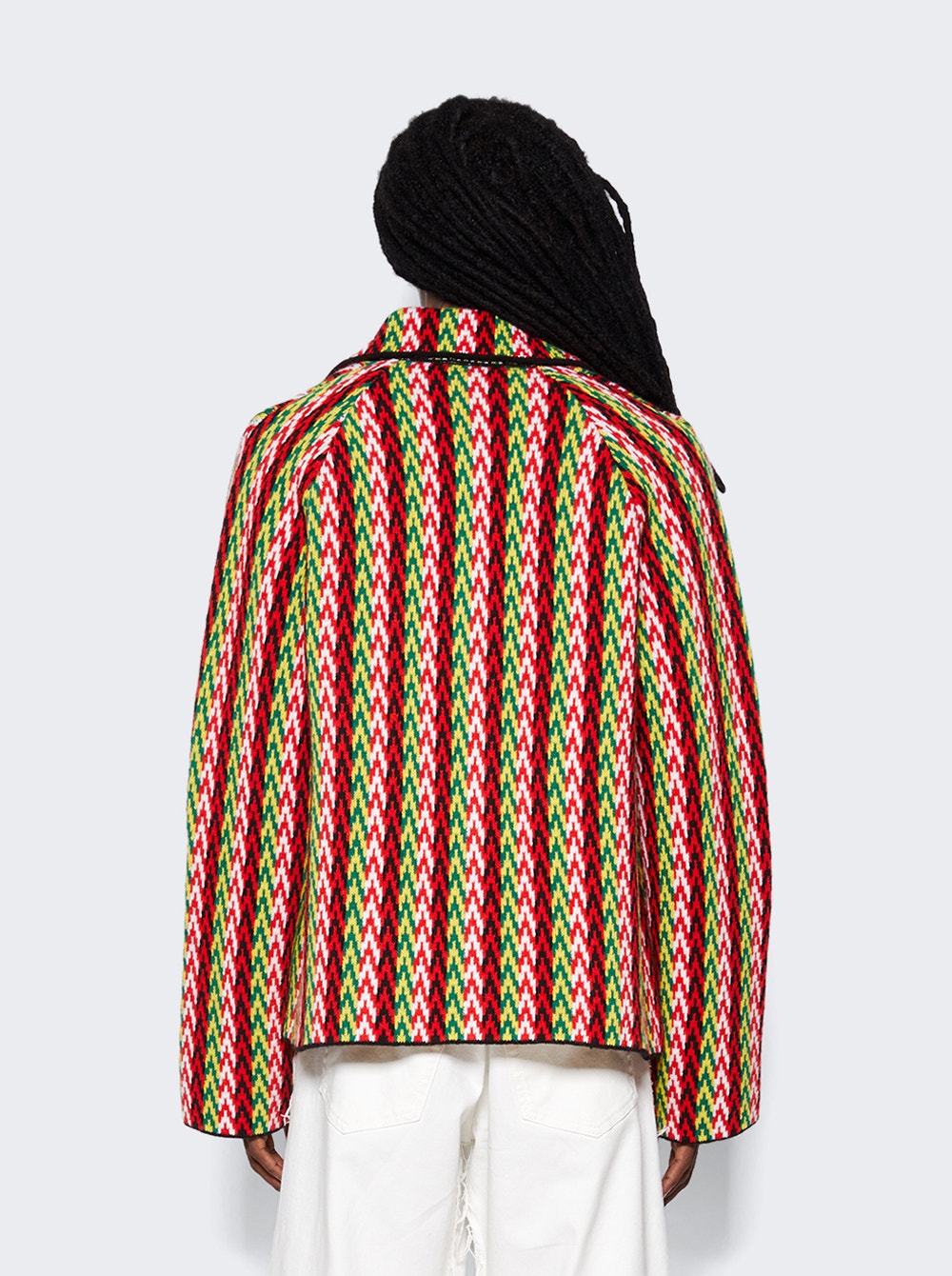 Men | Lanvin | Curb Chevron Knit Jacket | Red & Green