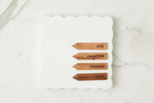 Square Scalloped Cheese Board with Cheese Markers | White | Small