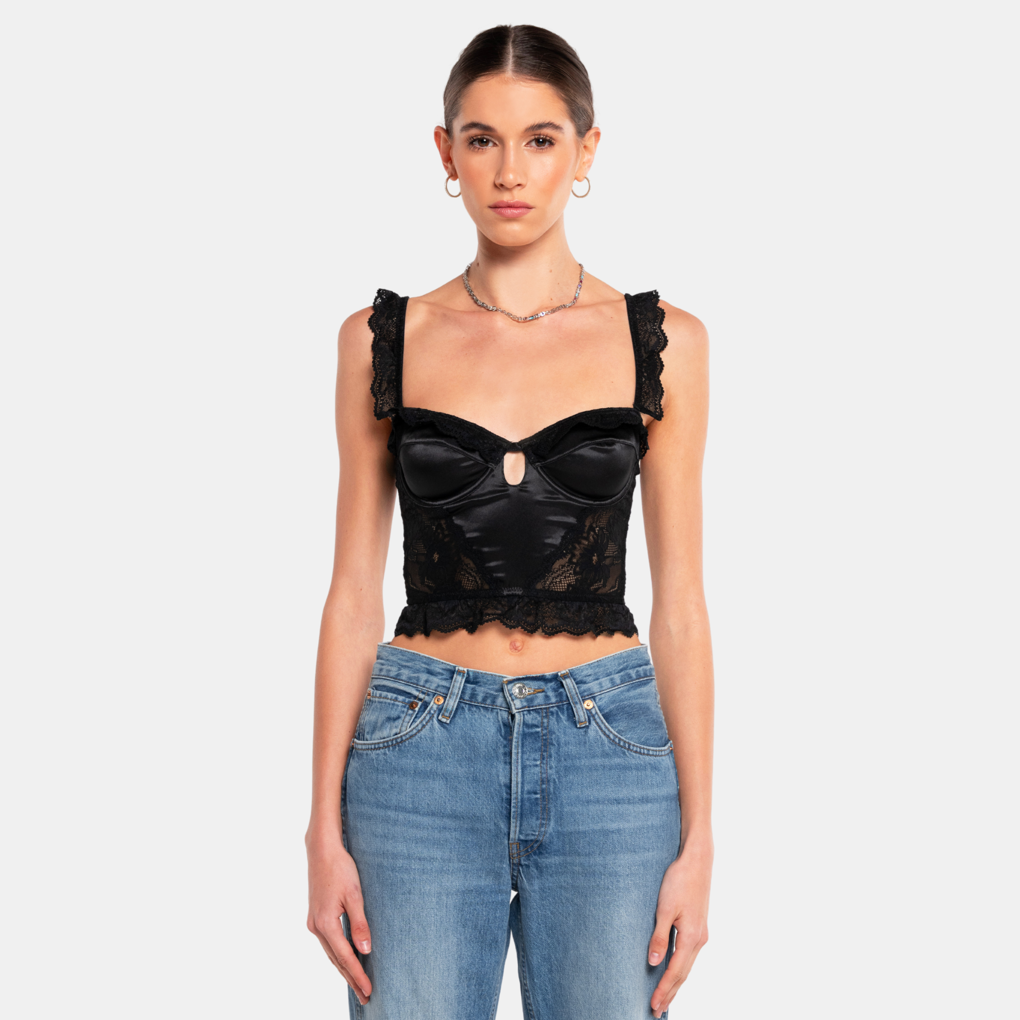 OW Collection Rosette Bustier Top | Black Caviar