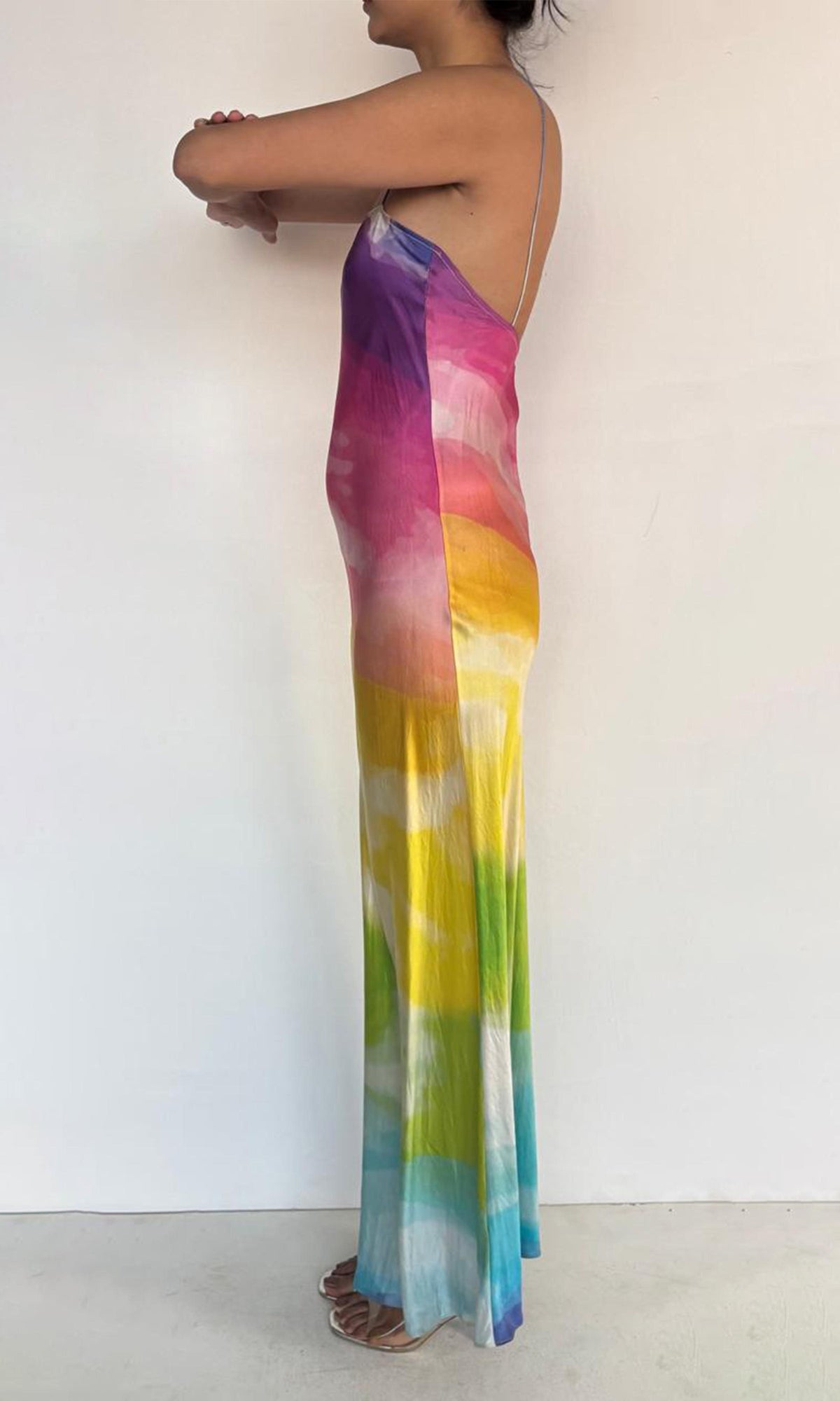 Womens | Aimee Charmeuse Silk Long Dress | Rainbow