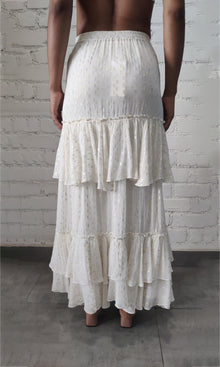 Rococo Sand | Aine Viscose Georgette Gold Boota Lurex Long Skirt | White