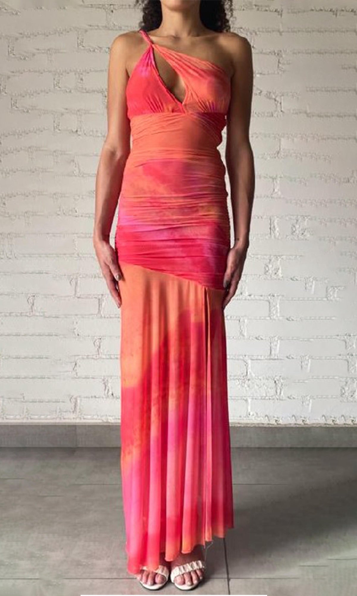 Rococo Sand | Amber Power Mesh Long Dress | Orange/Yellow