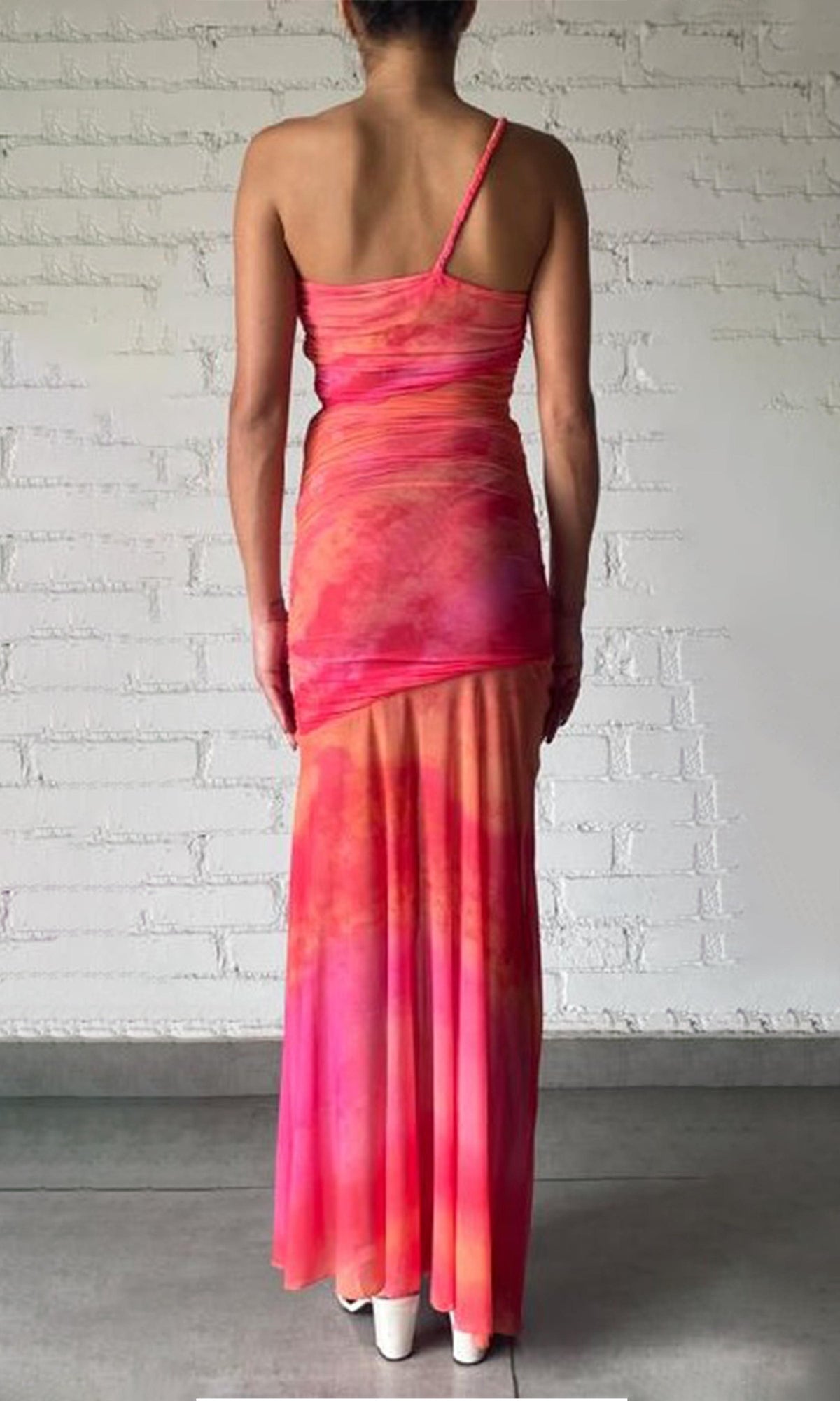 Rococo Sand | Amber Power Mesh Long Dress | Orange/Yellow