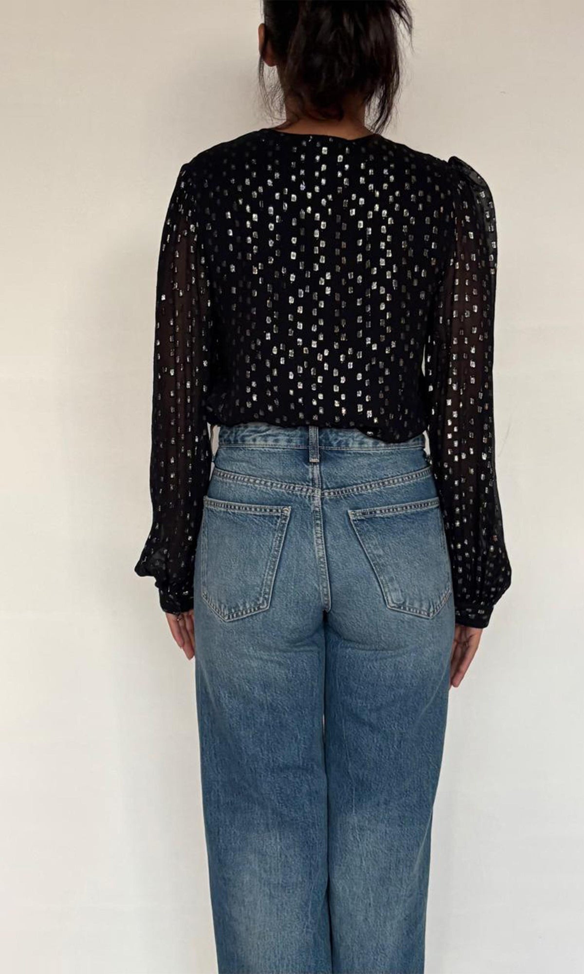 Womens | Aria Viscose Georgette Star Lurex Bodysuit | Black