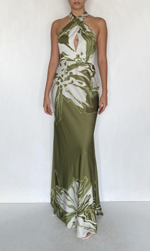 Rococo Sand | Avo Viscose Satin Maxi Dress | Green