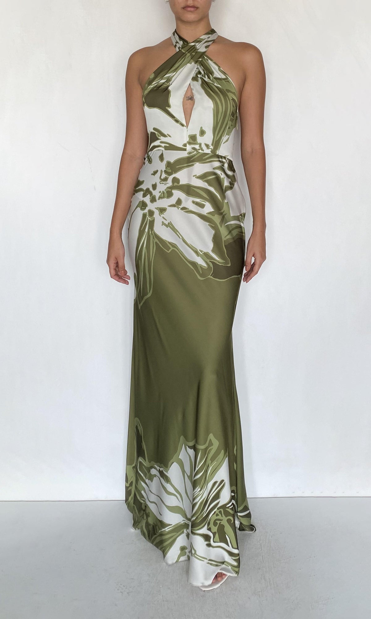 Rococo Sand | Avo Viscose Satin Maxi Dress | Green
