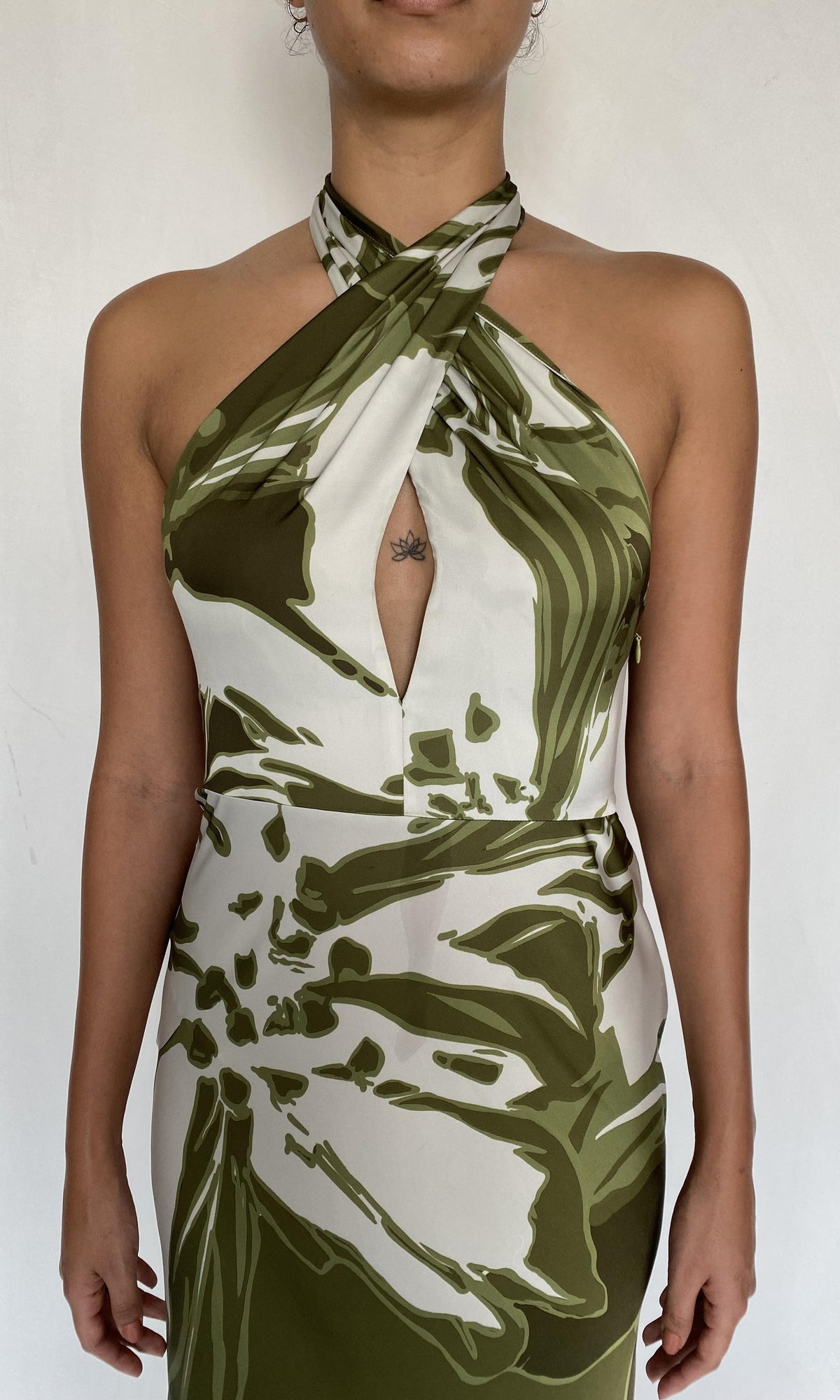 Rococo Sand | Avo Viscose Satin Maxi Dress | Green