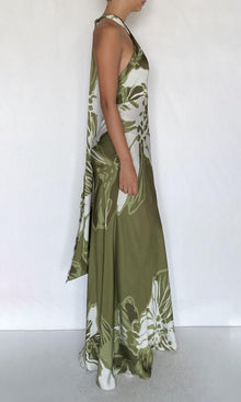 Rococo Sand | Avo Viscose Satin Maxi Dress | Green