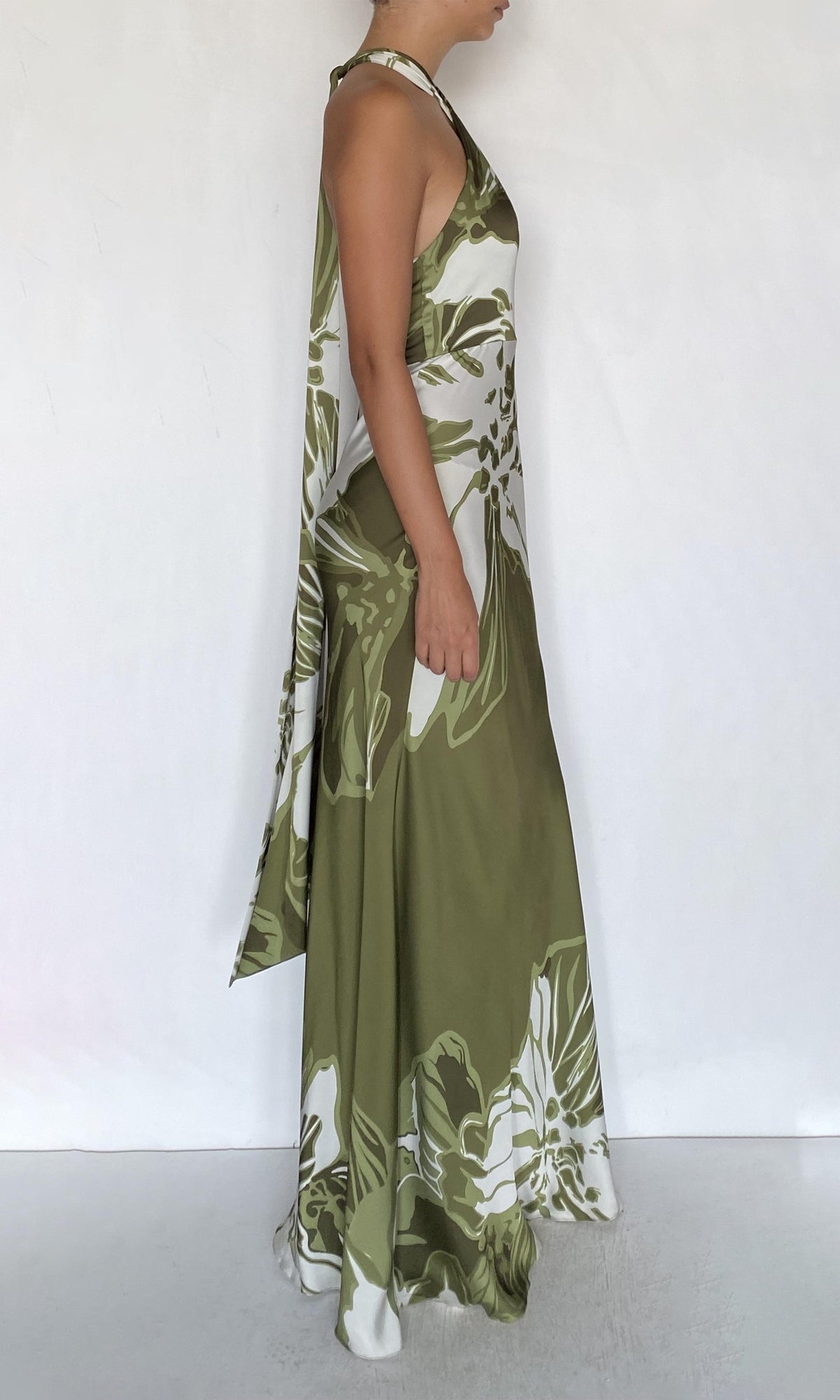 Rococo Sand | Avo Viscose Satin Maxi Dress | Green