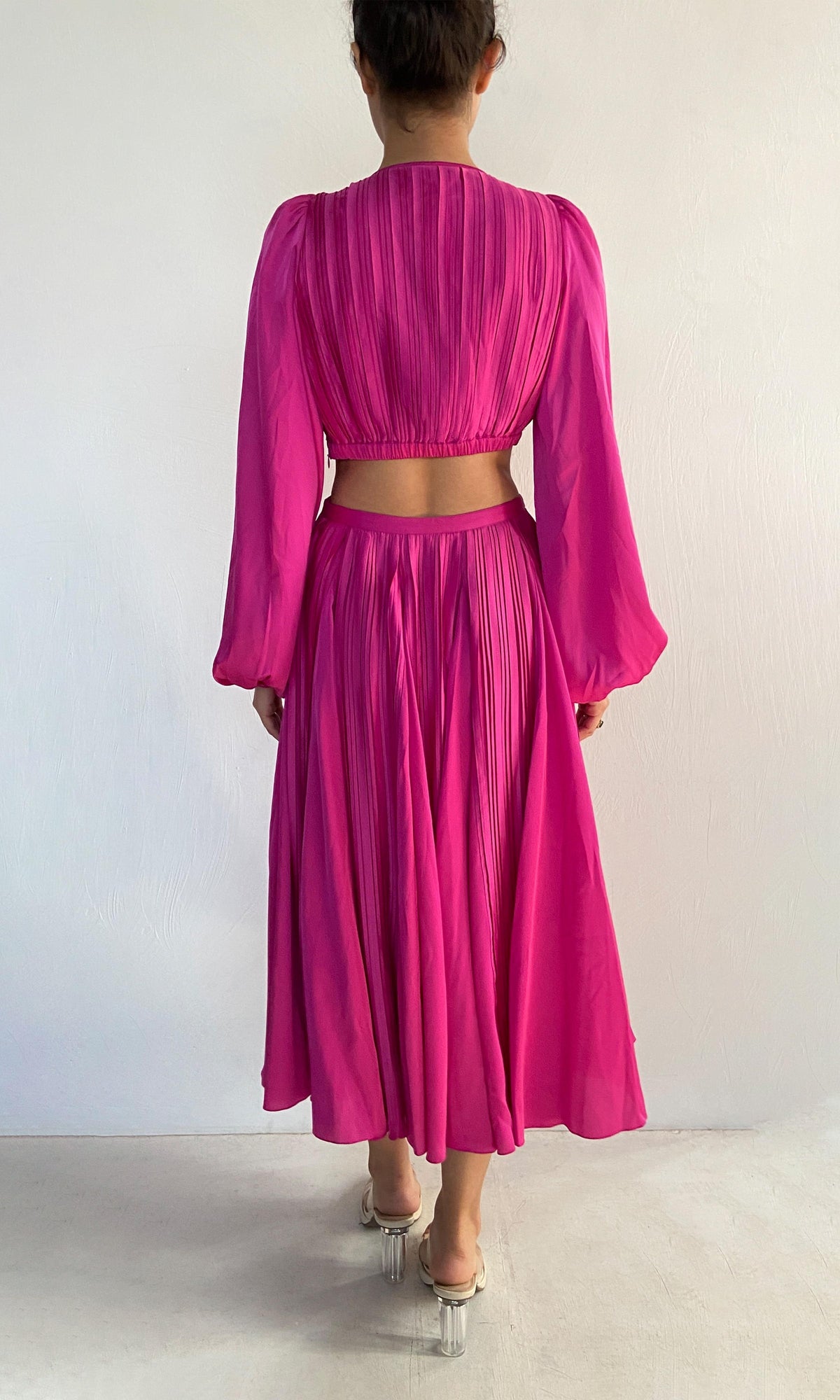 Rococo Sand | Bree Polyester Satin Midi Dress | Pink