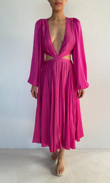 Rococo Sand | Bree Polyester Satin Midi Dress | Pink