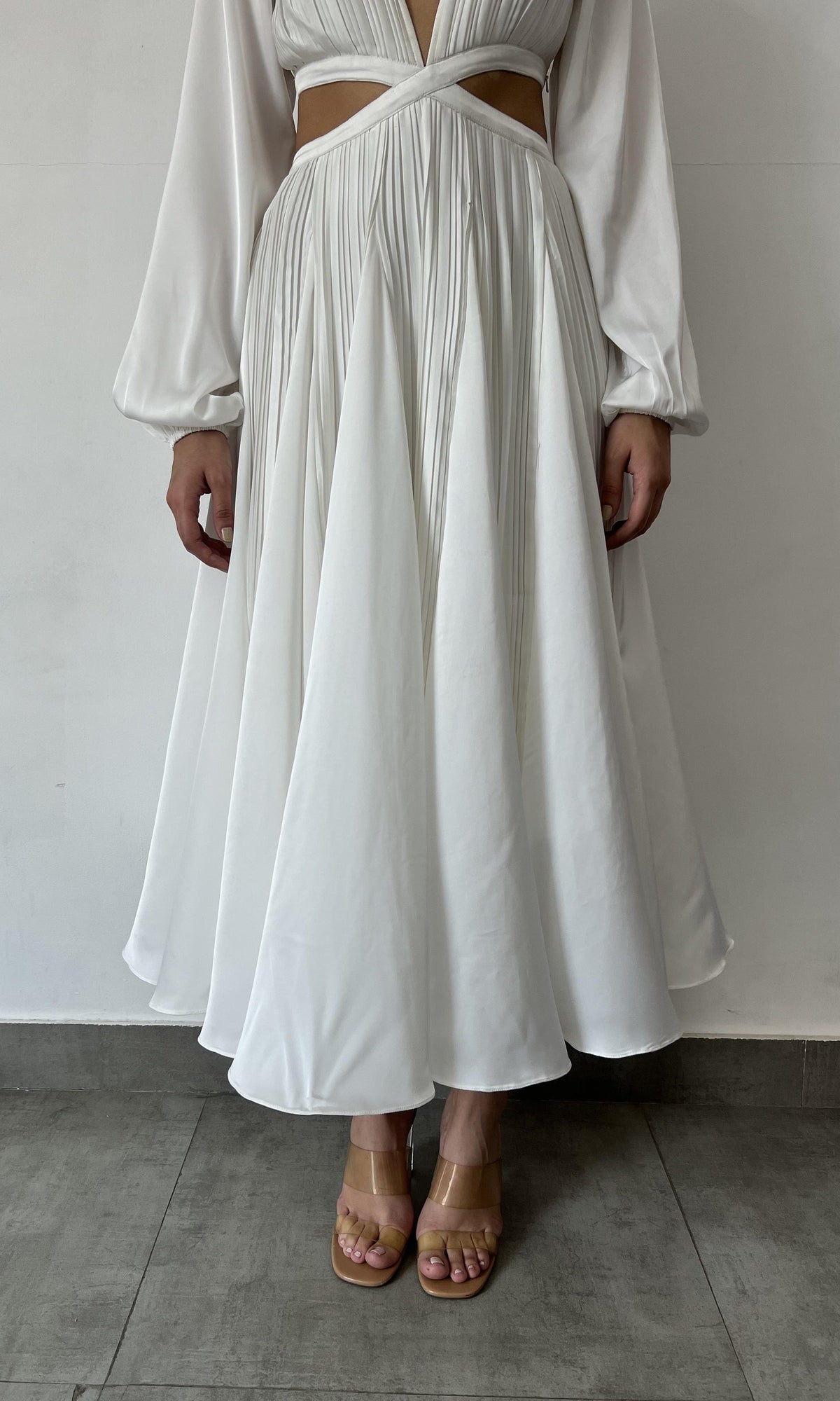 Rococo Sand | Bree Polyester Satin Long Dress | White