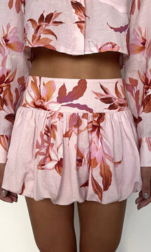 Rococo Sand | Cai Thin Linen Cotton Bubble Hem Mini Skirt | Pink Brown