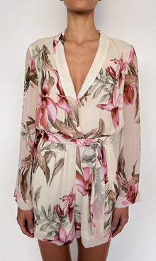Rococo Sand | Cai Viscose Crinkle Chiffon Romper | Cream Pink Multi