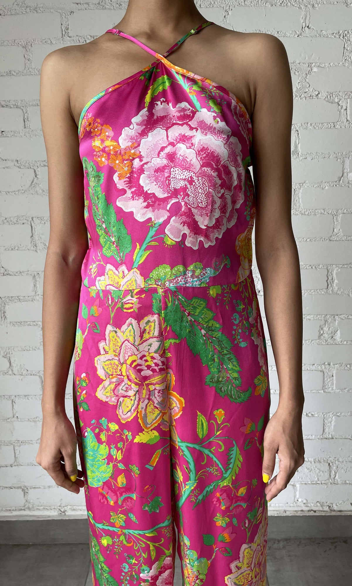 Rococo Sand | Chloe Charmeuse Silk Jumpsuit | Fuchsia Pink