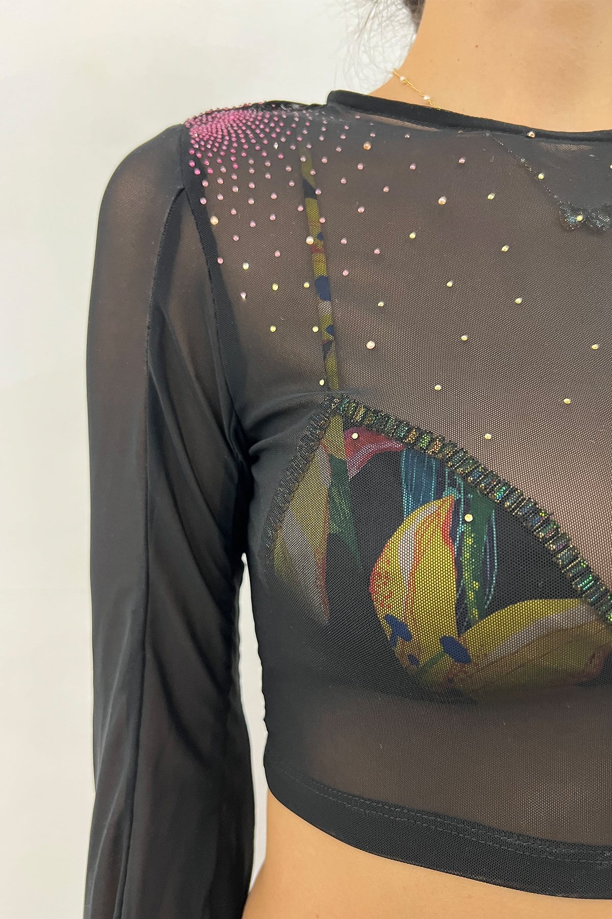 Chris Round Neck Mesh Top | Black