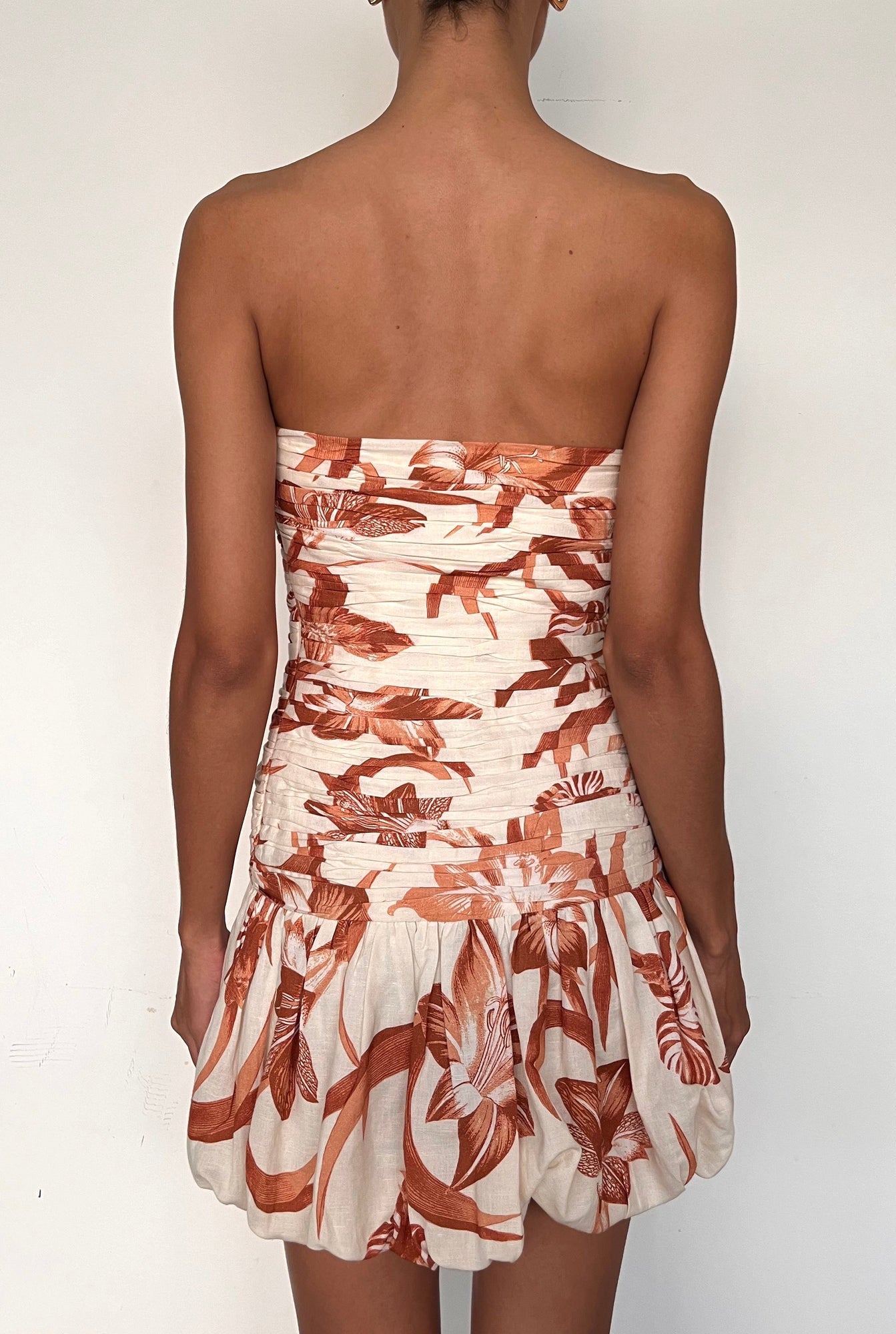 Bubble Hem Mini Dress | Beige/Brown