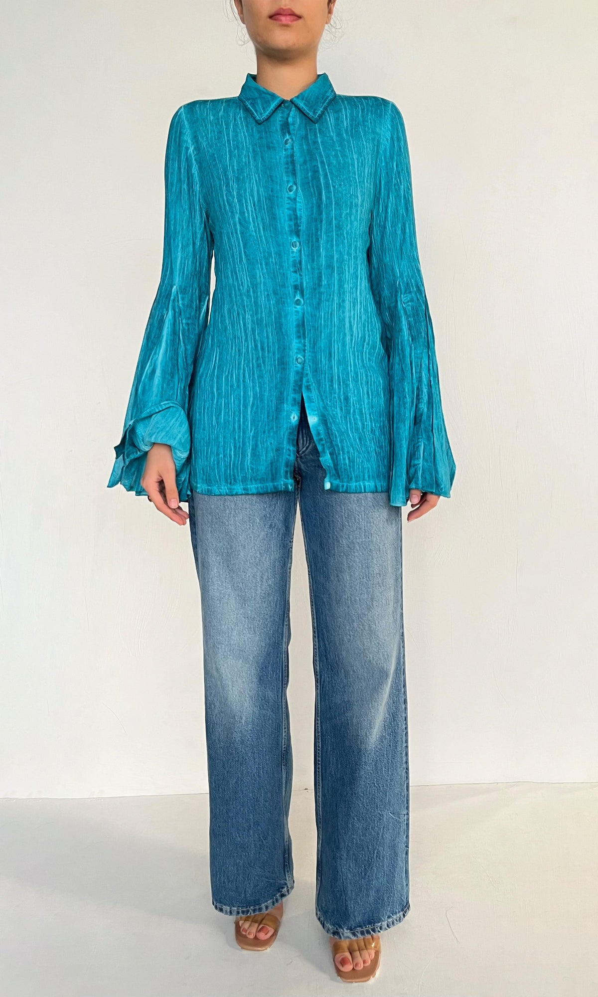 Rococo Sand | Cole Viscose Cotton Georgette Shirt | Blue