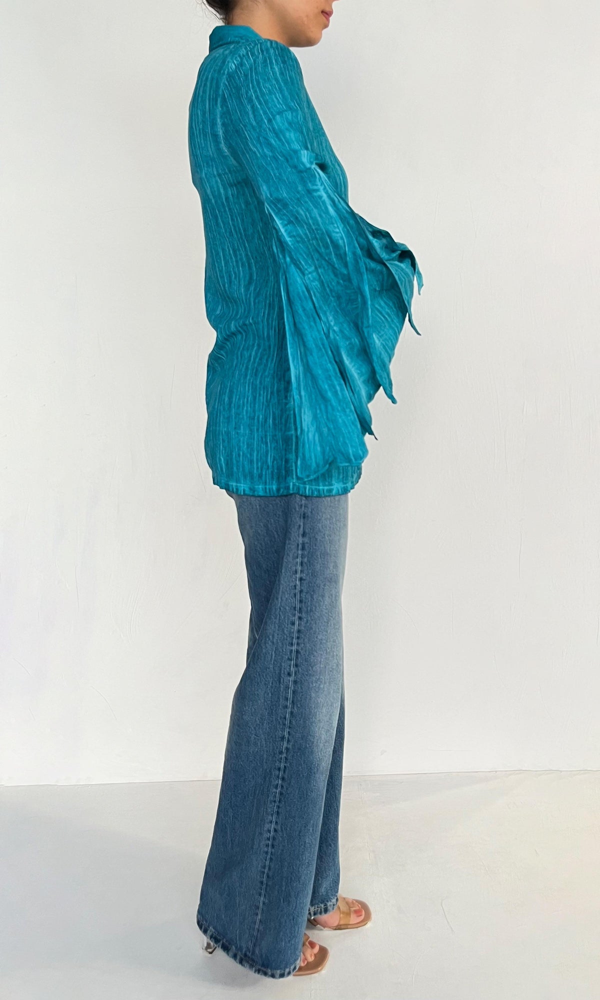 Rococo Sand | Cole Viscose Cotton Georgette Shirt | Blue