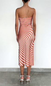 Rococo Sand | Czar Polyester Double Satin Strapless Midi Dress | Off-White Brown