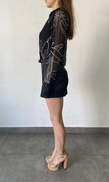 Rococo Sand | Dream Polyester Chiffon - Polyester Satin Short Dress | Black
