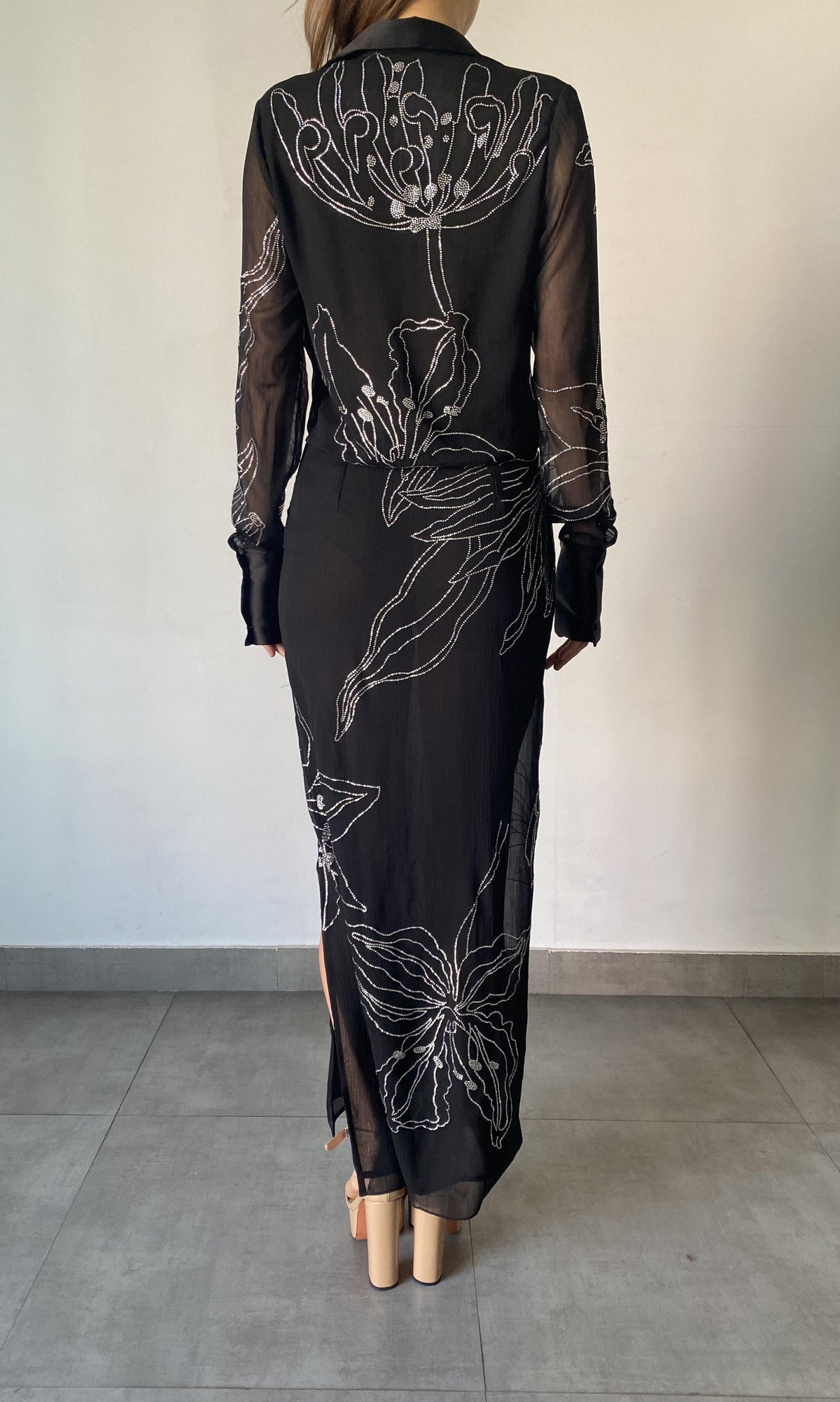 Rococo Sand | Dream Viscose Crinkle Chiffon Long Dress | Black